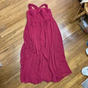 Azazie Burgundy Maxi‎ Dress Womens Size A20 Criss Cross Formal Gown Bridesmaid